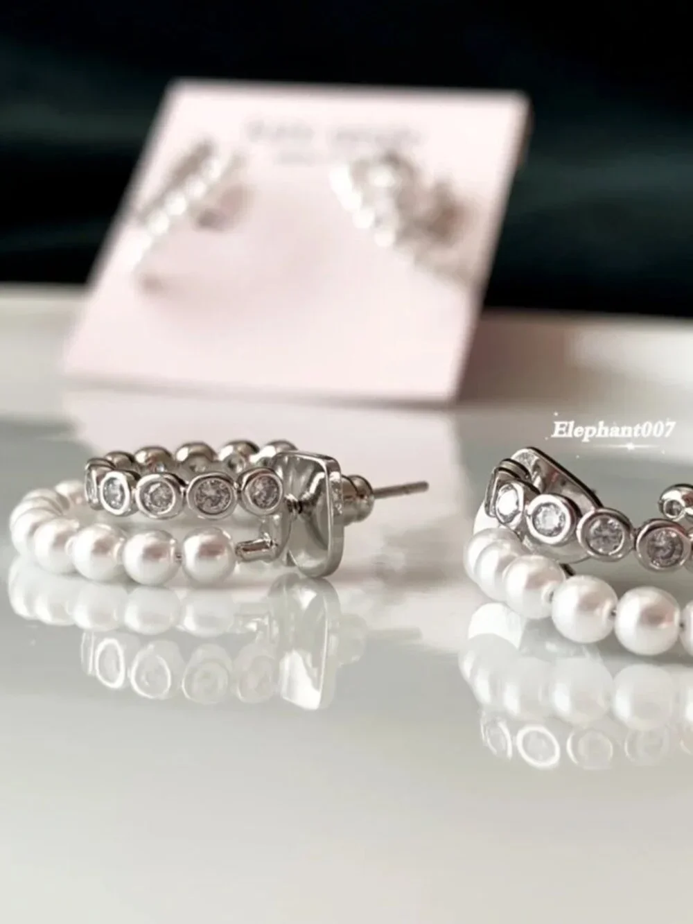 Kate Spade Pearl Double Hoop Earrings Silver Tone Crystal Silver Earrings